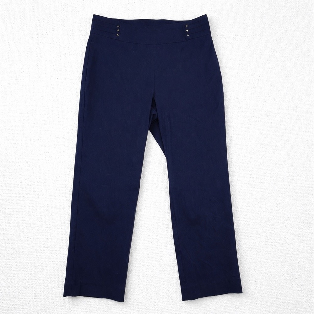 JM Collection Womens‎ Navy Blue Studded Pull On Straight Leg Pants Size M